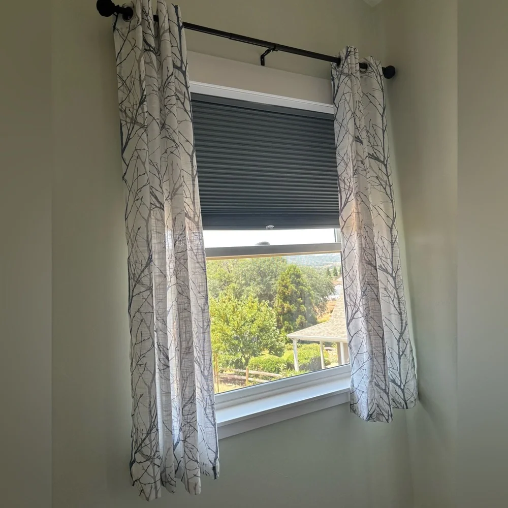 72”x50” 2 panels Semi Sheer short linen curtains blue gray tree branch filtering